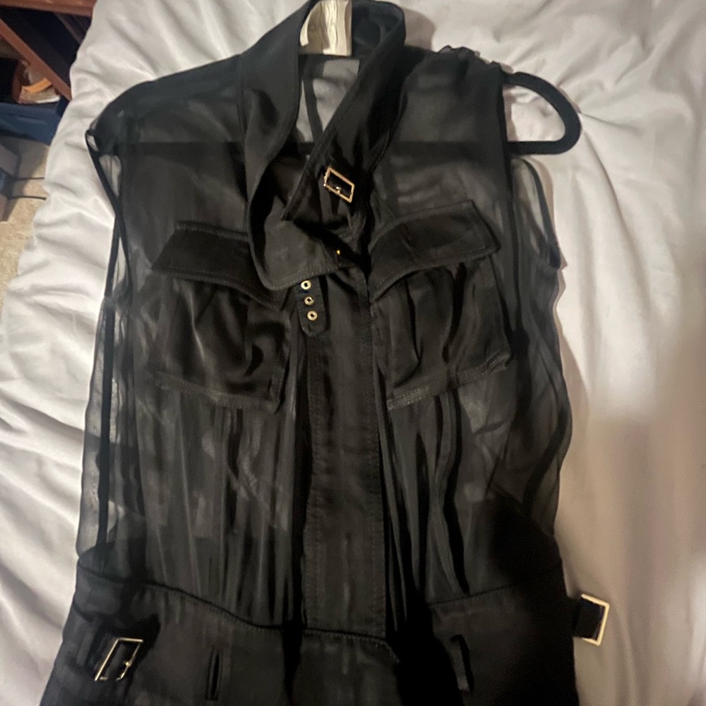 Jason Wu Black Sheer Utility Jumpsuit XS (US 2) Gold Zip Detail - Picture 9 of 16